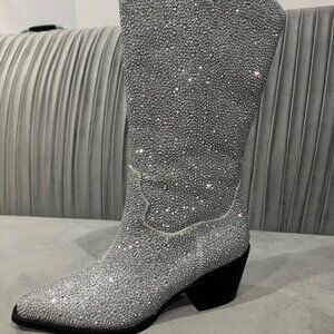 Glistening Rhinestone Boots - Size 6-7